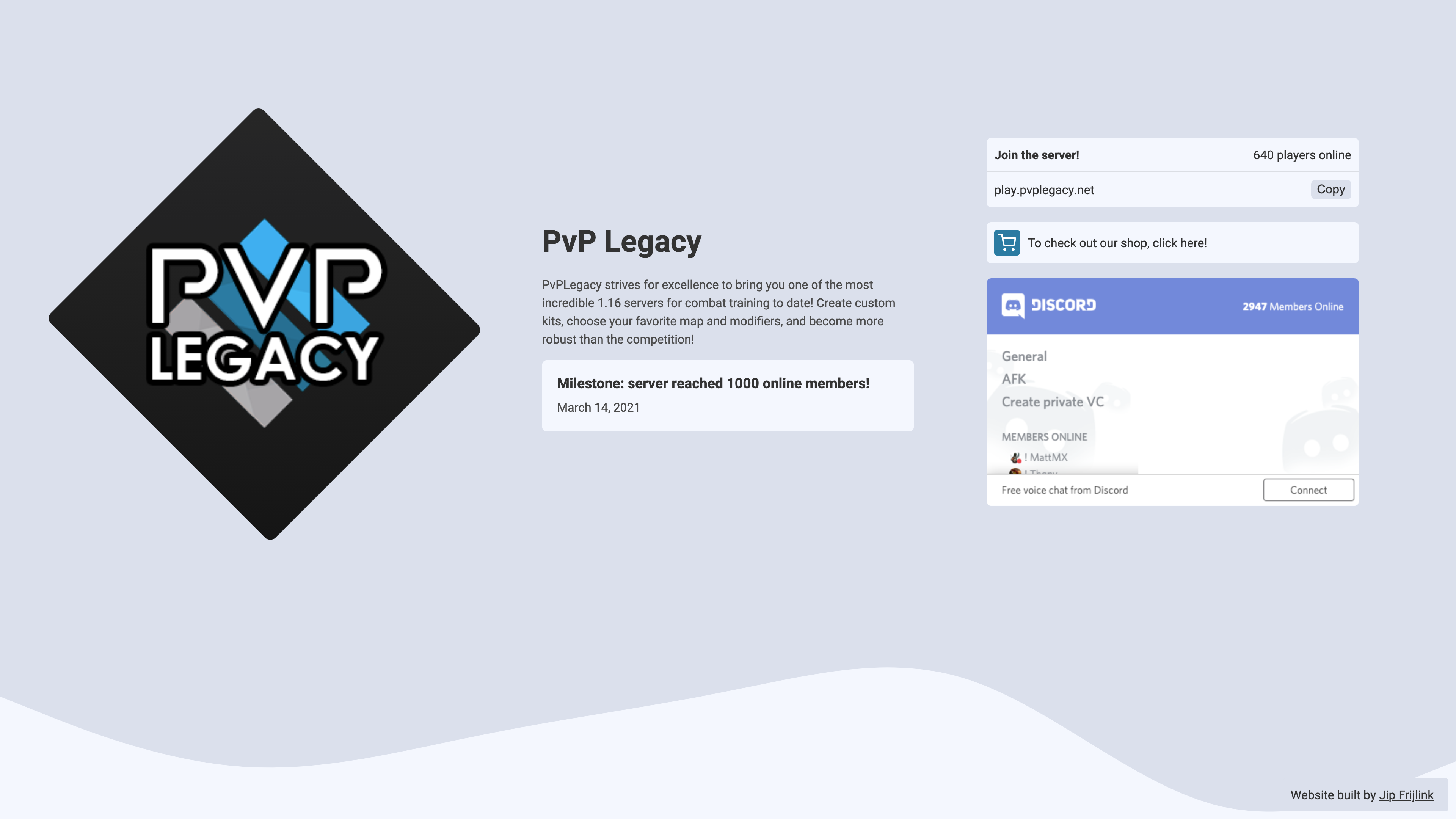PvP Legacy website in light mode