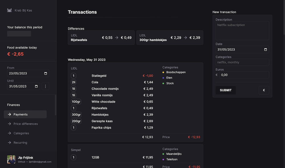 Krab dashboard