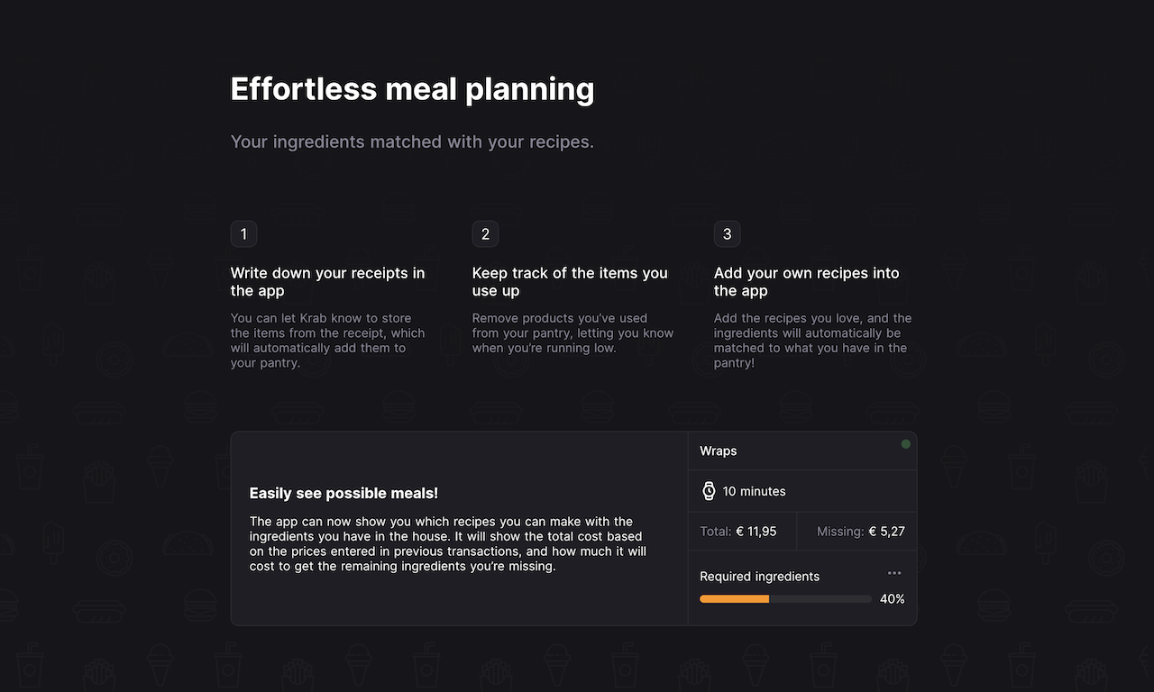 Effortless meal planning section