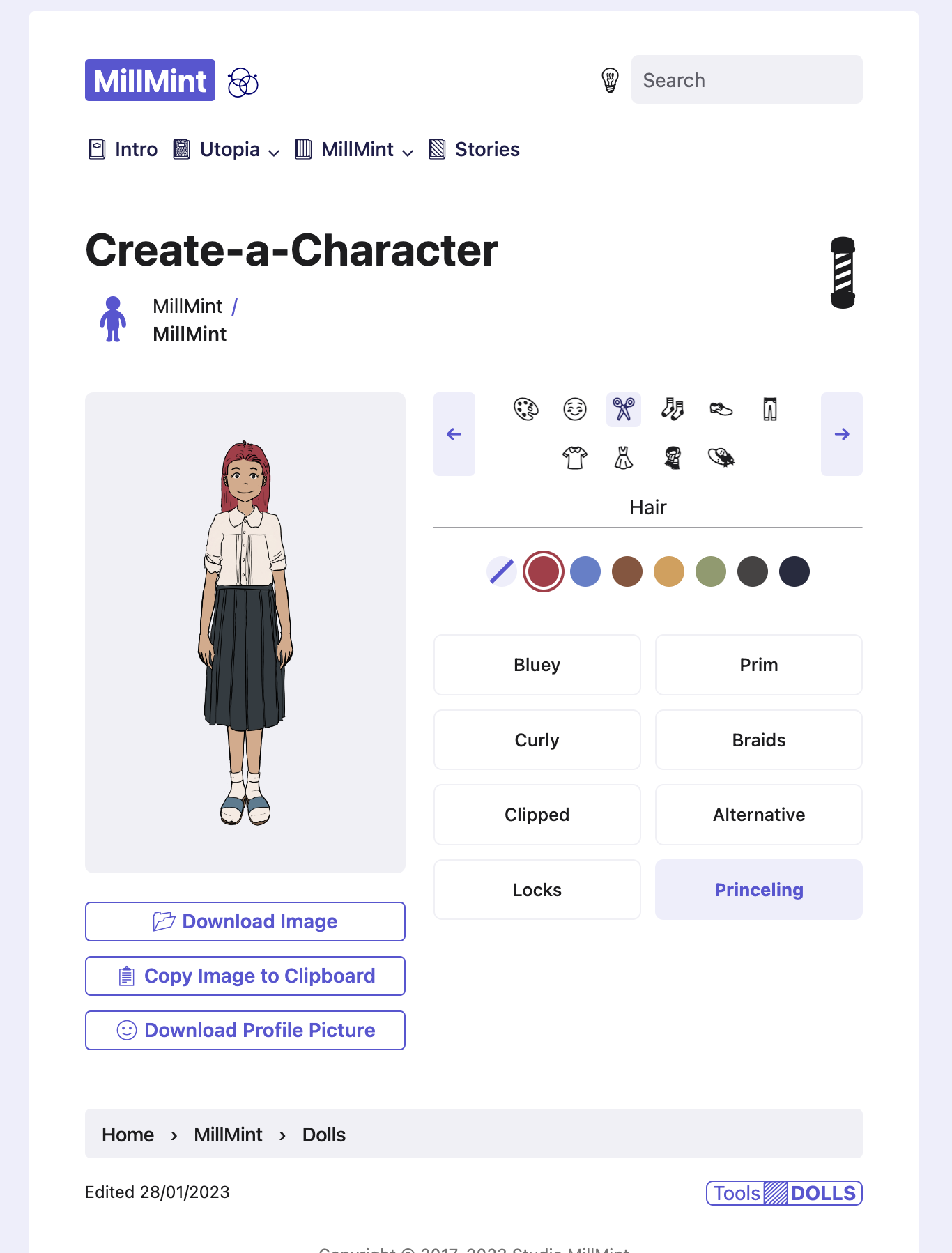 Character creator, doll with red hair